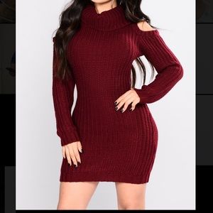 Fashion Nova Burgundy Sweater Dress